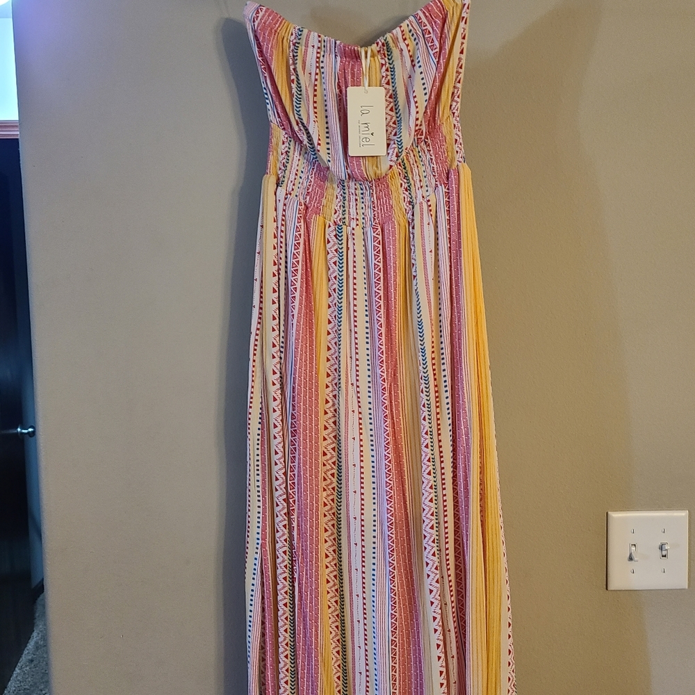 Striped Strapless Maxi Dress